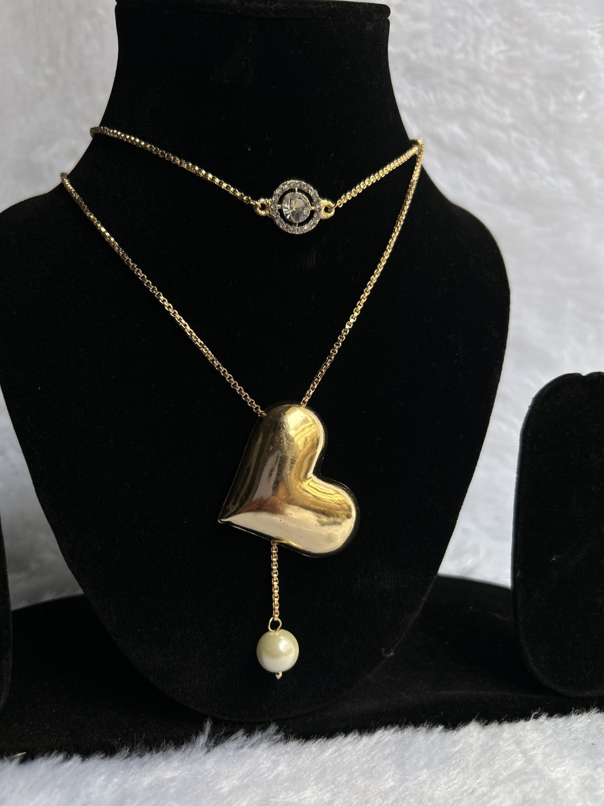 Stainless steel Double layer Heart pearl Chain276