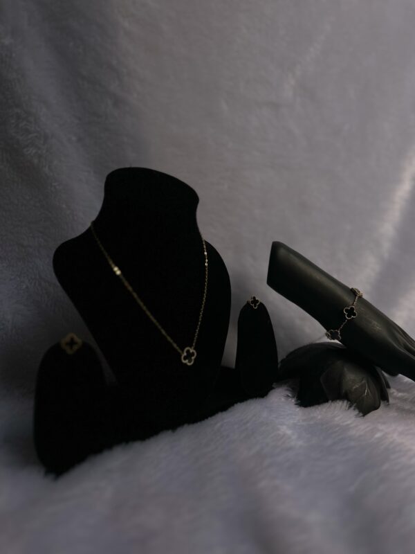 Black Crystal Gold plated necklace with earrings and bracelet - Image 2