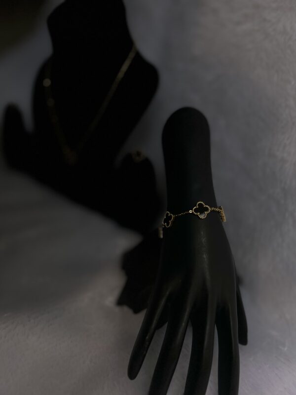 Black Crystal Gold plated necklace with earrings and bracelet - Image 3