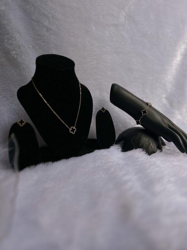 Black Crystal Gold plated necklace with earrings and bracelet - Image 4