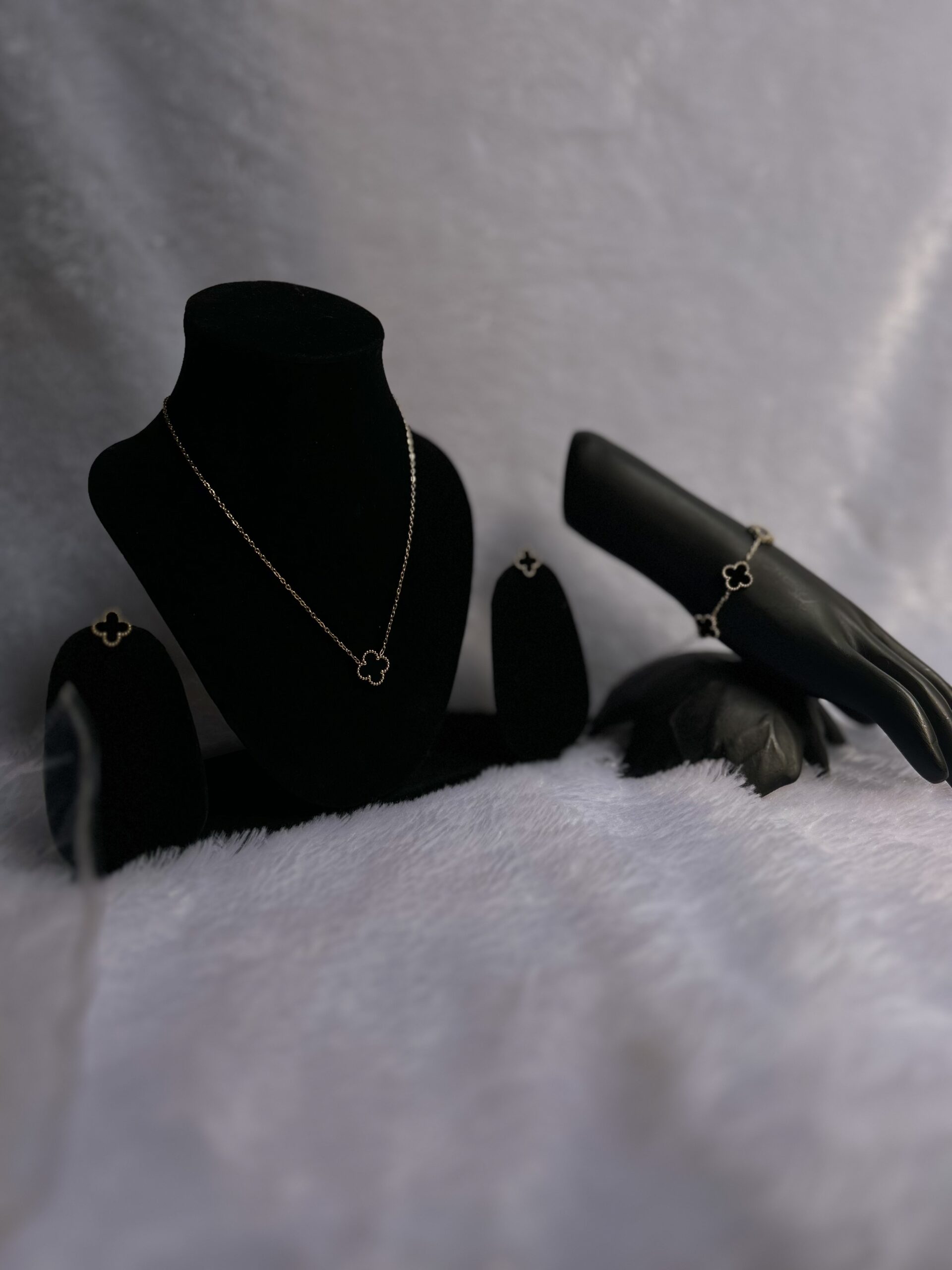 Black Crystal Gold plated necklace with earrings and bracelet