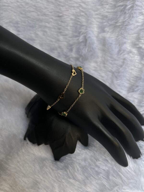 Anti Tarnish dual chain Heart Gem Bracelet - Image 2
