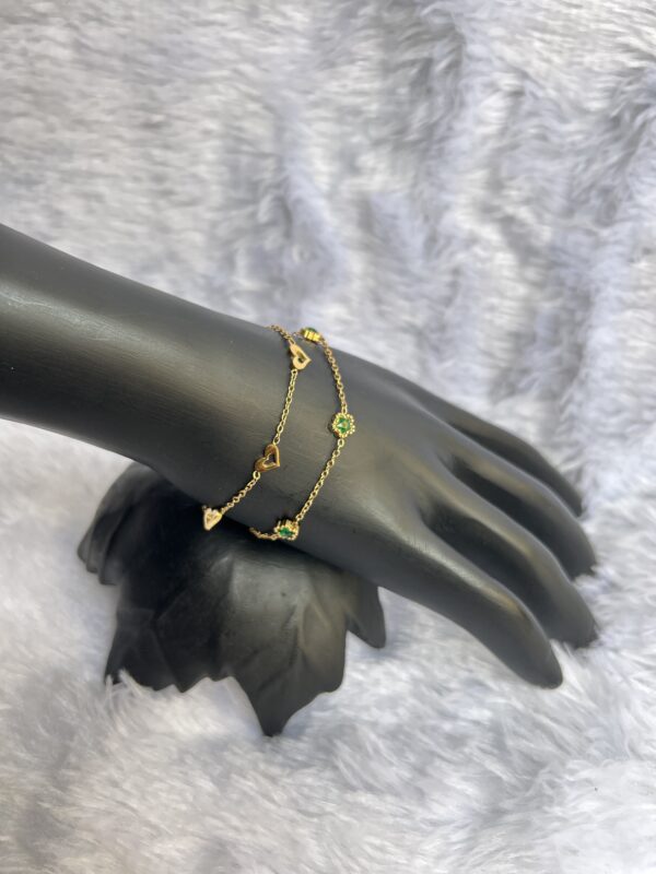 Anti Tarnish dual chain Heart Gem Bracelet - Image 3