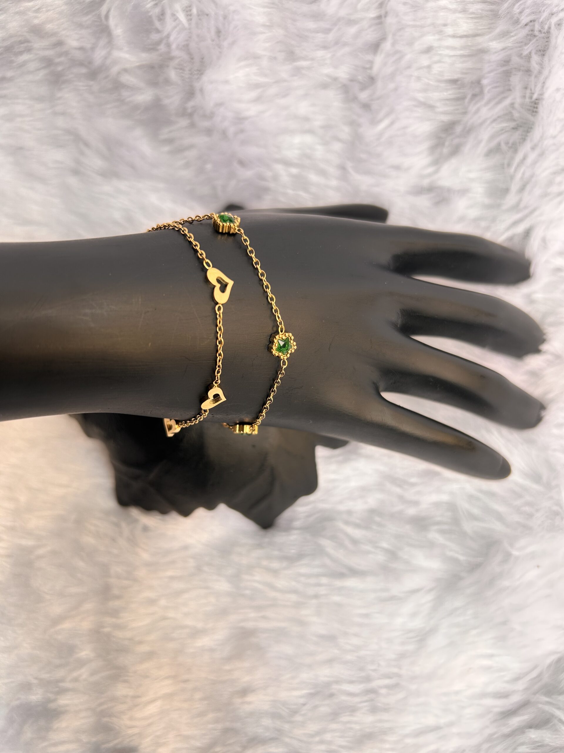 Anti Tarnish dual chain Heart Gem Bracelet