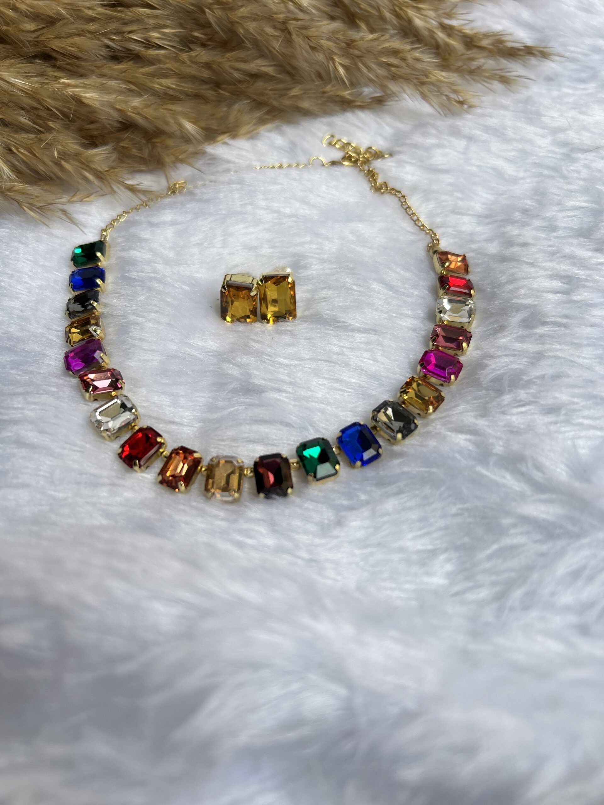 Multicolour Crystal Necklace Set With Earrings✨