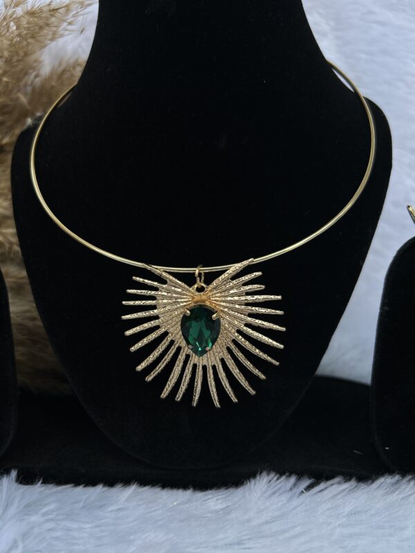 stainless Anti-Tarnish coating Emerald Necklace Set With Earrings - Image 2