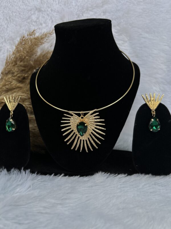 stainless Anti-Tarnish coating Emerald Necklace Set With Earrings - Image 4