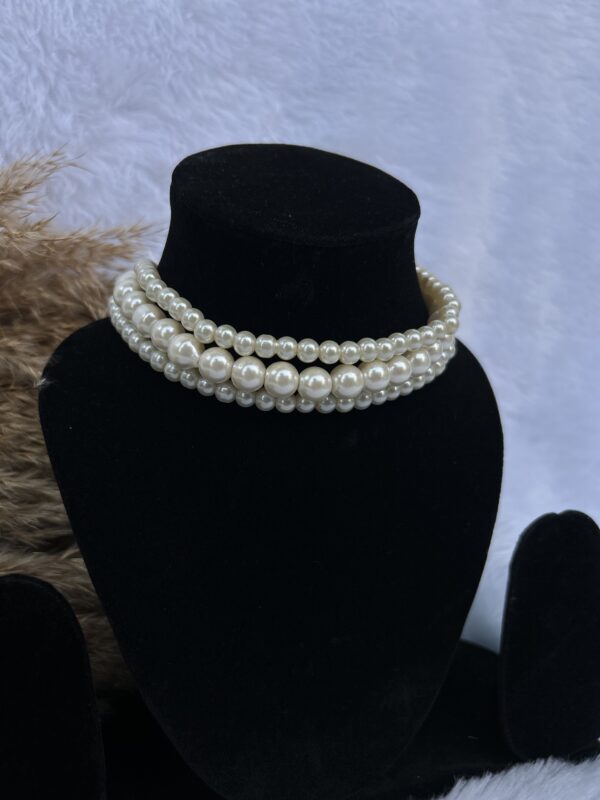 Triple Layer Pearl Choker Necklace Set - Image 3