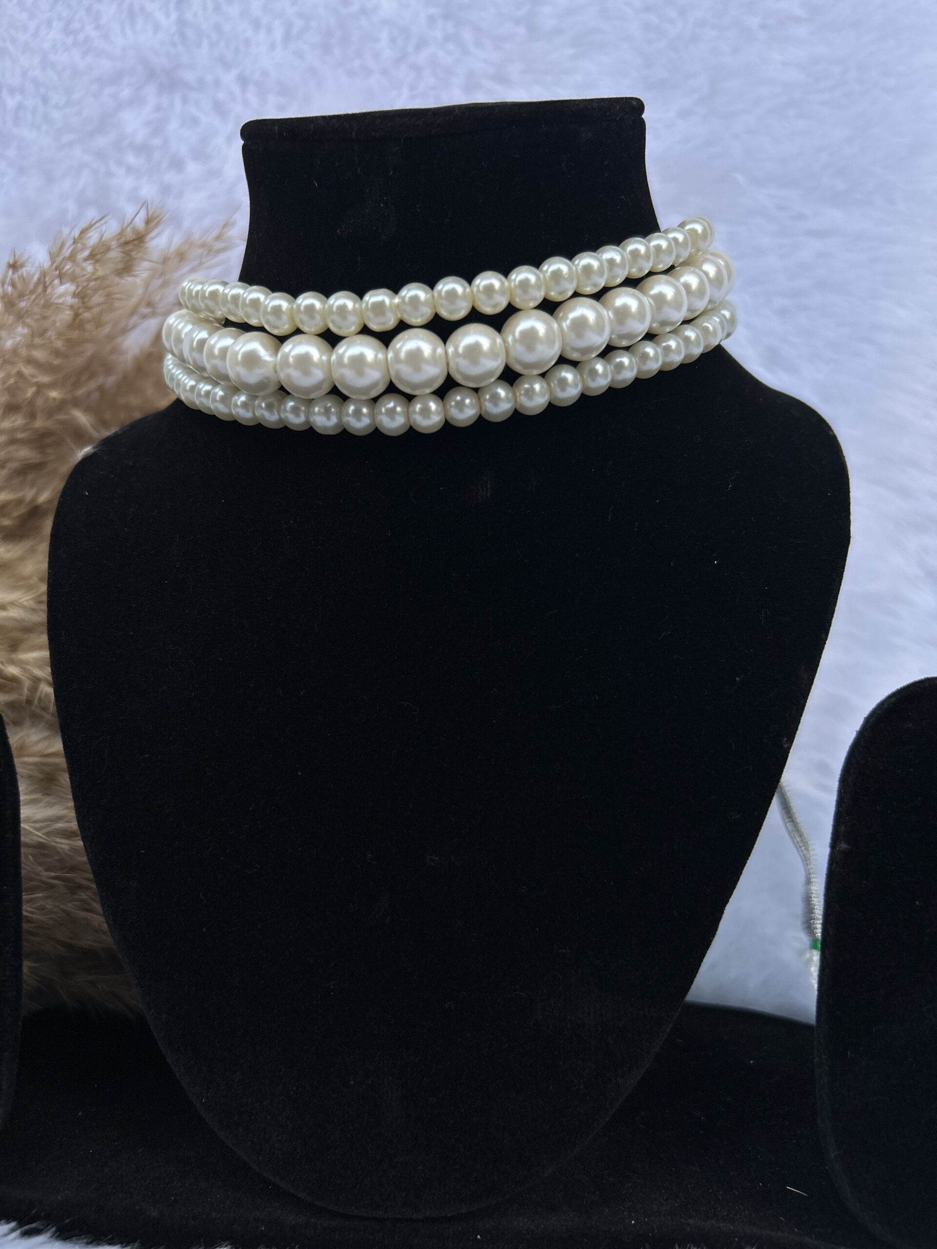 Triple Layer Pearl Choker Necklace Set