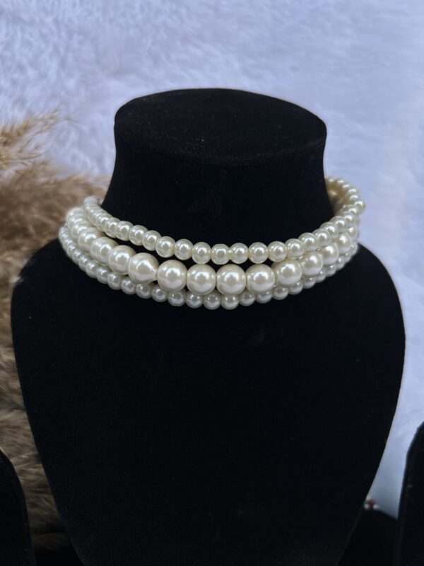 Triple Layer Pearl Choker Necklace Set - Image 4