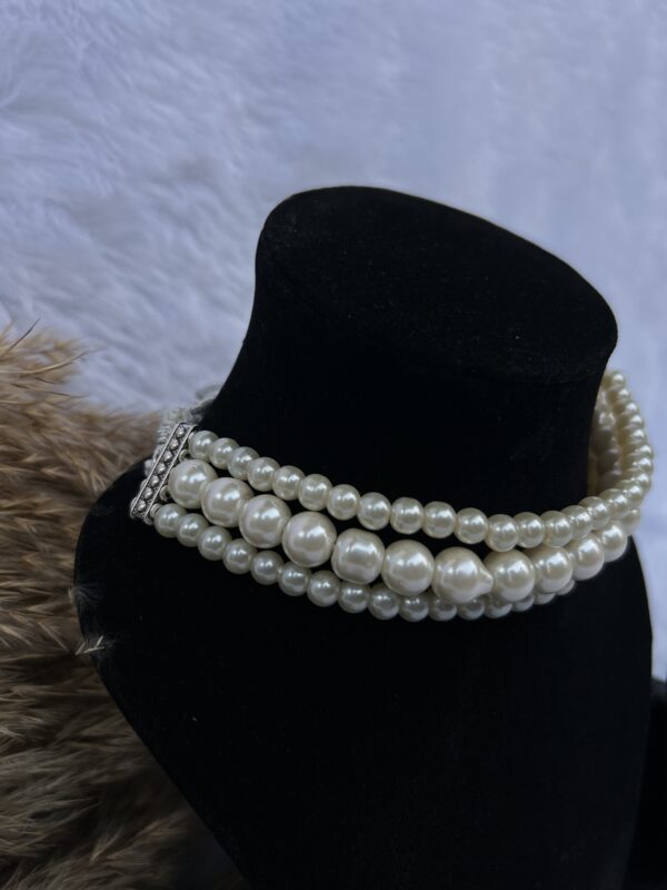 Triple Layer Pearl Choker Necklace Set - Image 2